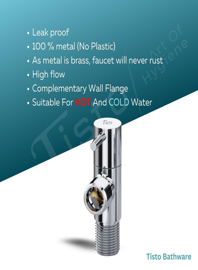 Tisto 7 Year Warranty Brass Angle Valve Faucet With Wall Flange For Bathroom Toilet Wash Basin Geyser, Chrome Finish, Suitable for Hot Cold Water (Pack Of 3) - Image 4